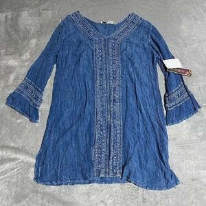 Raya Sun Dress Womens Small Medium Blue Boho Beach Cover Up Knee Length